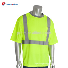 2018 Hi-Vis Limão Segurança T Shirt Melhor Neon Amarelo 100% Poliéster Malha Manga Curta Cool Reflexivo Tees Com 1 Bolso De Peito